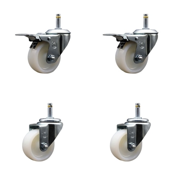 Service Caster 3 Nylon Wheel Swivel 7/16'' Grip Ring Stem Caster Set 2 Total Lock Brakes, 4PK SCC-GRTTL20S314-NYS-716138-2-S-2 - main